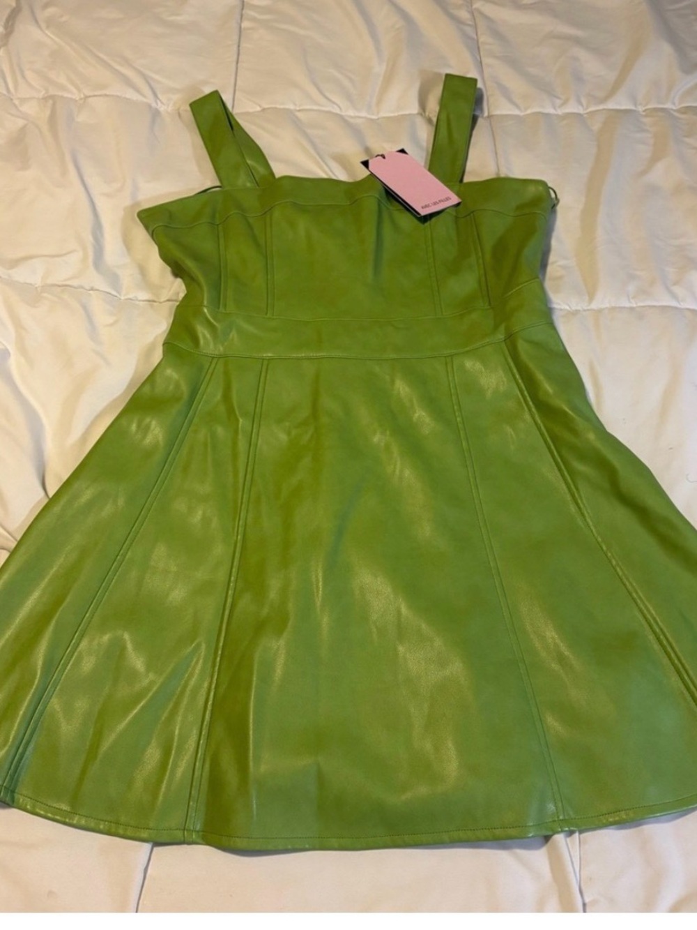 Zara Lime Green Faux-Leather A-Line Dress